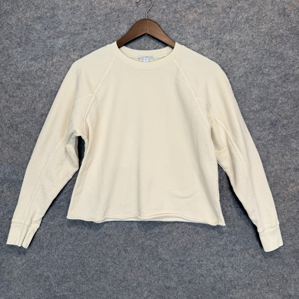 James Perse French Terry Raglan Sweatshirt Womens Small 1 Cream Long Sleeve